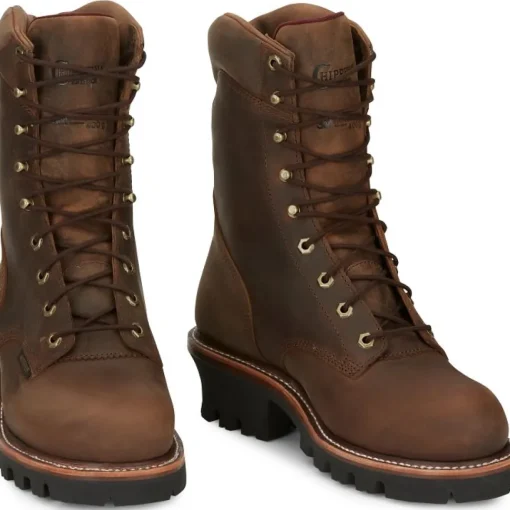 Chippewa Men's Super Dna 9" Steel Toe WP Lace Up Work Boot -Brown- 59407