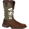 Durango Men's Rebel Army Green USA Print 12" Square Toe Western Boot