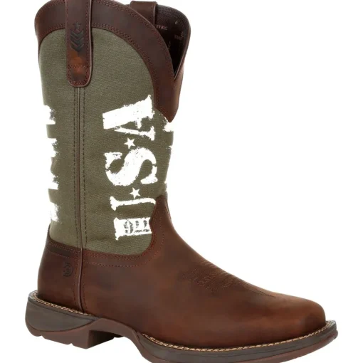 Durango Men's Rebel Army Green USA Print 12" Square Toe Western Boot