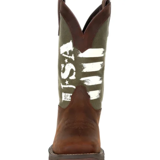 Durango Men's Rebel Army Green USA Print 12" Square Toe Western Boot