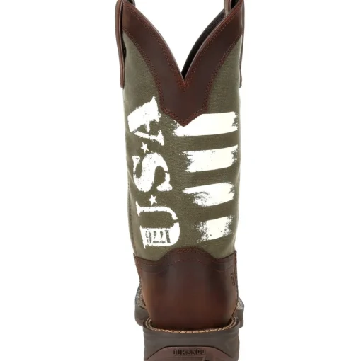Durango Men's Rebel Army Green USA Print 12" Square Toe Western Boot