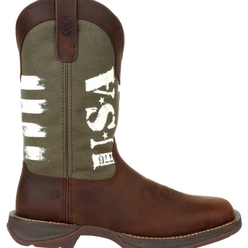 Durango Men's Rebel Army Green USA Print 12" Square Toe Western Boot