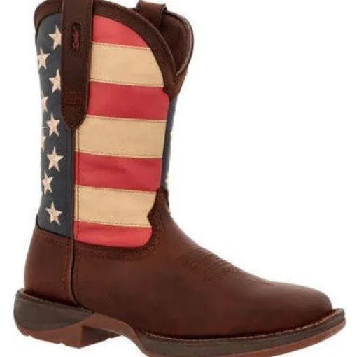 Durango Men's Rebel Patriotic 11" Soft Toe Pull On Western Classic Boot- Brown- DB5554