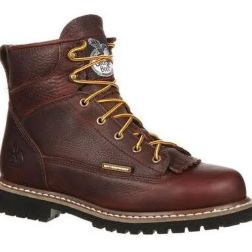 Georgia Men's Logger 6" Soft Toe WP Lace-To-Toe Work Boot- Chocolate- GBOT052