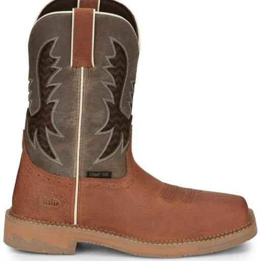 Justin Men's Bolt 11" Nano Comp Toe Western Work Boot -Brown- SE4111