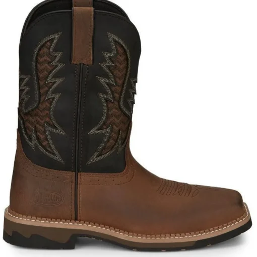 Justin Men's Bolt 11" Square Toe Western Work Boot - Brown - SE4112