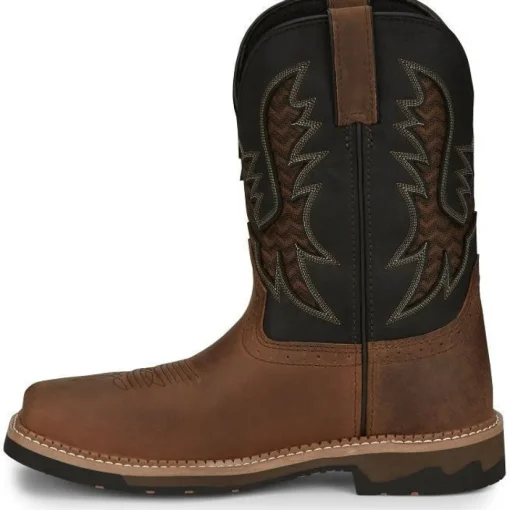 Justin Men's Bolt 11" Square Toe Western Work Boot - Brown - SE4112