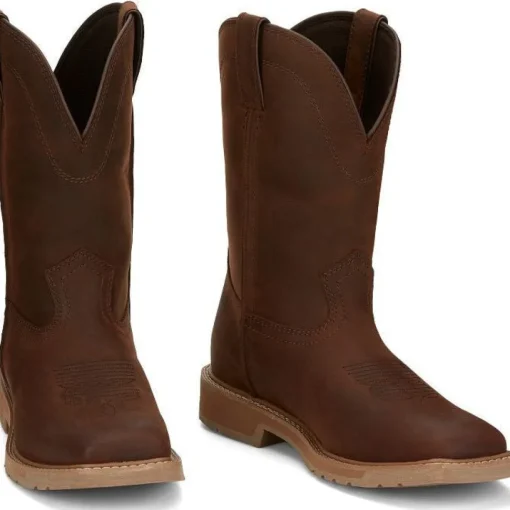 Justin Men's Buster 11" ST Pull On WesternvWork Boot -Brown- SE3100