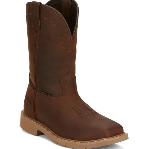 Justin Men's Buster 11" Steel WP Western Work Boot -Brown- SE3101