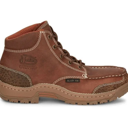 Justin Men's Corbett 5" Alloy Toe WP Western Work Boot -Brown- SE253
