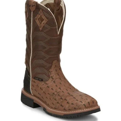 Justin Men's Derrickman 12" CT Waterproof Western Work Boot -Tan- SE4839
