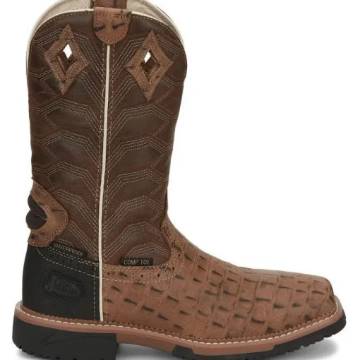 Justin Men's Derrickman 12" CT Waterproof Western Work Boot -Tan- SE4839