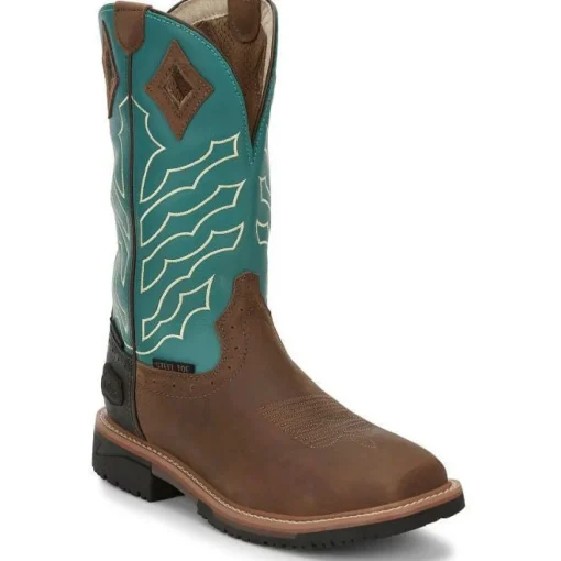Justin Men's Derrickman 11" WP Steel Toe Western Work Boot -Brown- SE4972
