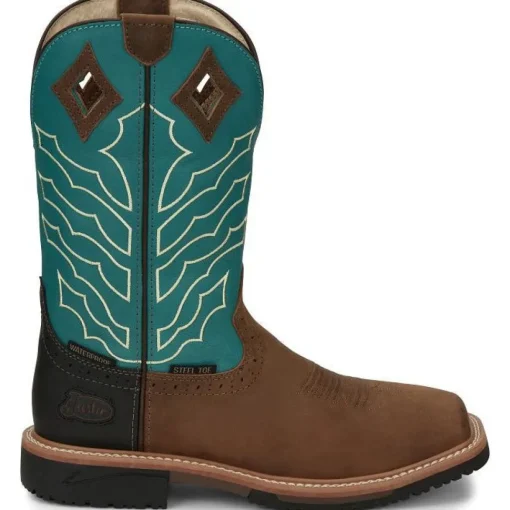 Justin Men's Derrickman 11" WP Steel Toe Western Work Boot -Brown- SE4972