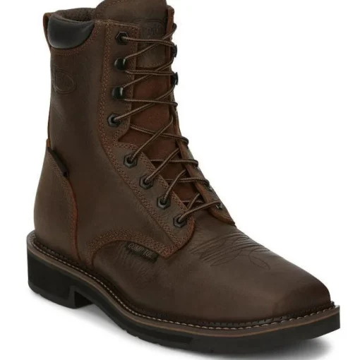 Justin Men's Driller 8" CT Waterproof Western Work Boot -Brown- SE462