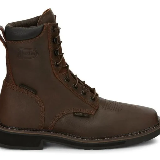 Justin Men's Driller 8" CT Waterproof Western Work Boot -Brown- SE462