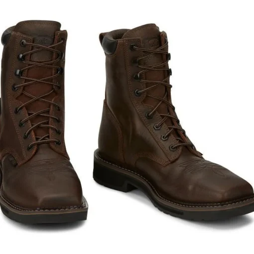 Justin Men's Driller 8" CT Waterproof Western Work Boot -Brown- SE462
