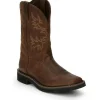 Justin Men's Driller 11" Square Toe Western Work Boot -Brown- SE4683