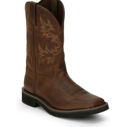 Justin Men's Driller 11" Square Toe Western Work Boot -Brown- SE4683