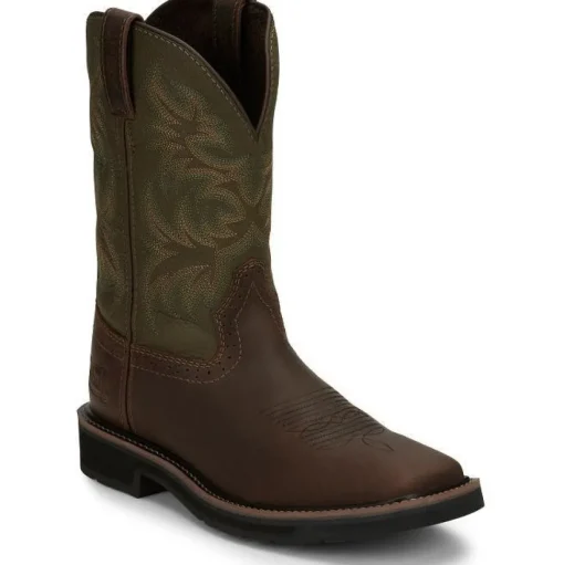 Justin Men's Driller 11" Square Toe Western Work Boot -Brown- SE4687