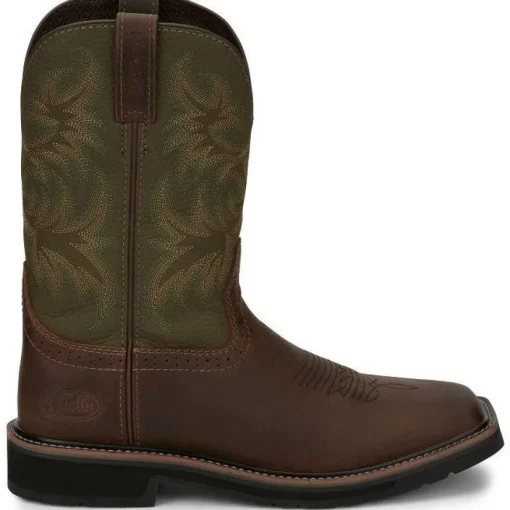 Justin Men's Driller 11" Square Toe Western Work Boot -Brown- SE4687