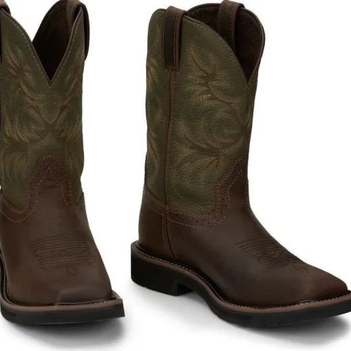 Justin Men's Driller 11" Square Toe Western Work Boot -Brown- SE4687