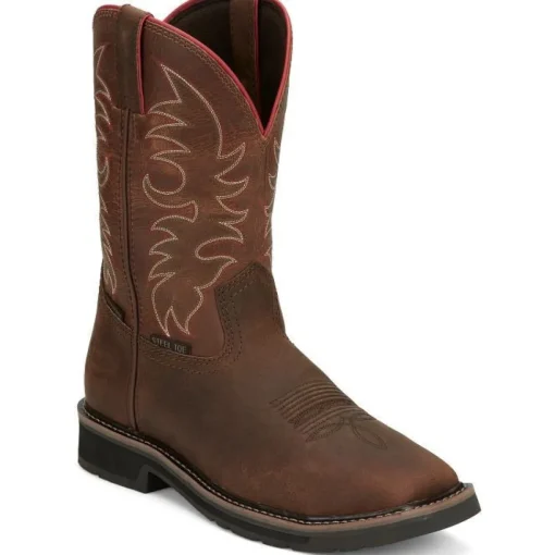 Justin Men's Driller II 11" WP Steel Toe Western Work Boot -Brown- SE3117
