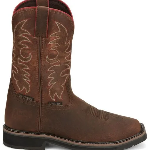 Justin Men's Driller II 11" WP Steel Toe Western Work Boot -Brown- SE3117