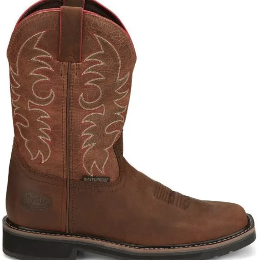 Justin Men's Driller II 11" Waterproof Western Work Boot -Brown- SE3116