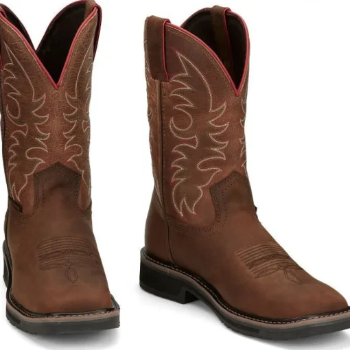 Justin Men's Driller II 11" Waterproof Western Work Boot -Brown- SE3116