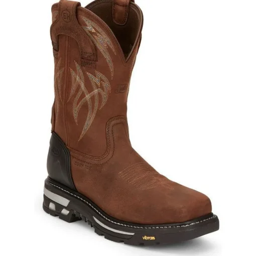 Justin Men's Frontline Hiviz 11" WP Western Work Boot -Brown- CR2151