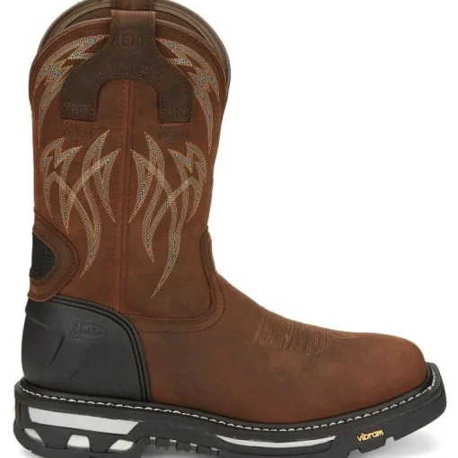 Justin Men's Frontline Hiviz 11" WP Western Work Boot -Brown- CR2151