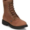 Justin Men's Livestock 8" WP Lace Up Western Work Boot -Brown- OW604