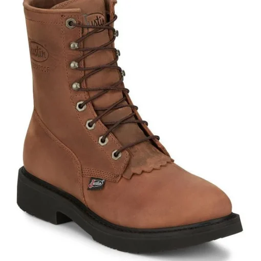 Justin Men's Livestock 8" WP Lace Up Western Work Boot -Brown- OW604