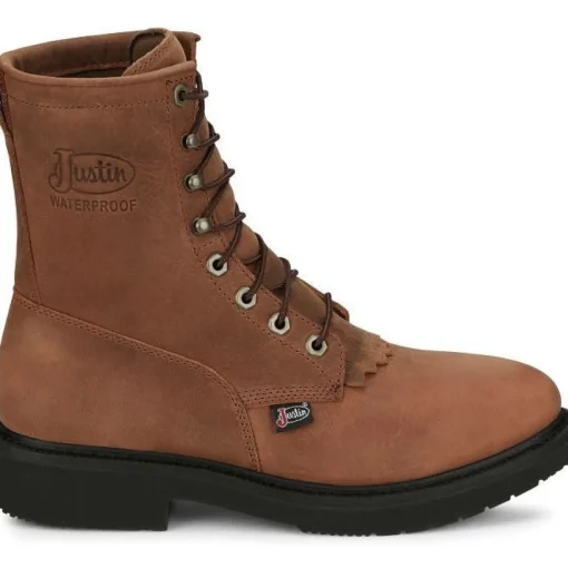 Justin Men's Livestock 8" WP Lace Up Western Work Boot -Brown- OW604