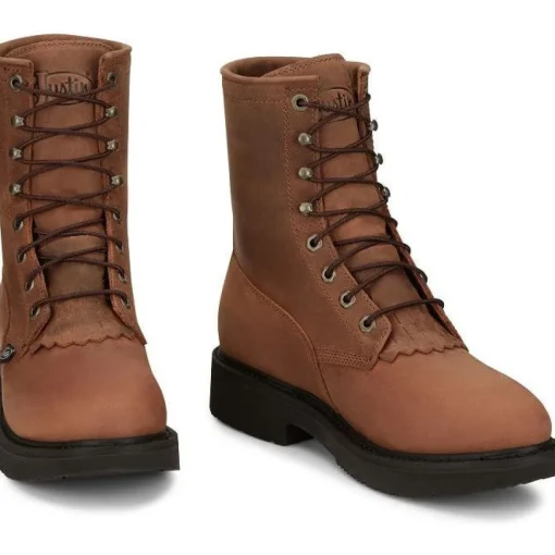 Justin Men's Livestock 8" WP Lace Up Western Work Boot -Brown- OW604