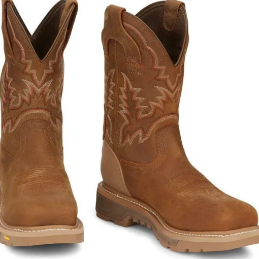 Justin Men's Montana 11" Nano Comp Toe Western Work Boot- Brown- CR2124