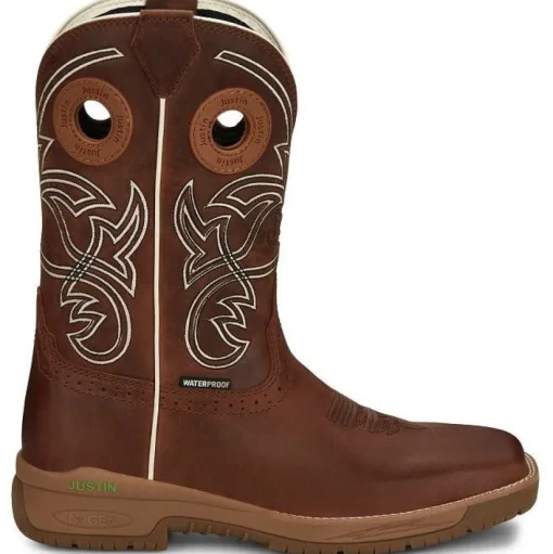 Justin Men's Nitread 11" Square Toe WP Western Work Boot -Brown- CR3200