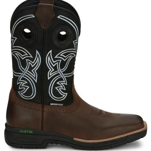 Justin Men's Nitread 11" Square Toe WP Western Work Boot -Black- CR3205