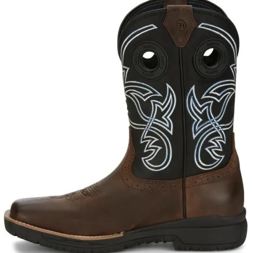 Justin Men's Nitread 11" Square Toe WP Western Work Boot -Black- CR3205