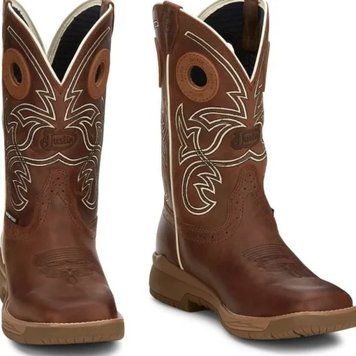 Justin Men's Nitread 11" Square Toe WP Western Work Boot -Brown- CR3200