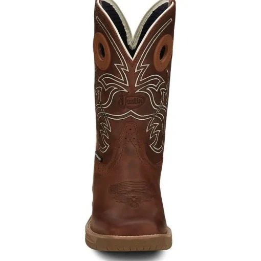 Justin Men's Nitread 11" Square Toe WP Western Work Boot -Brown- CR3200