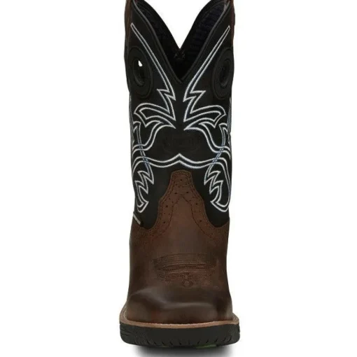 Justin Men's Nitread 11" Square Toe WP Western Work Boot -Black- CR3205