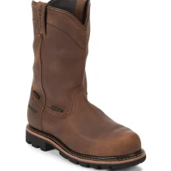 Justin Men's Pulley 10" Comp Toe WP Western Work Boot -Brown- WK4630