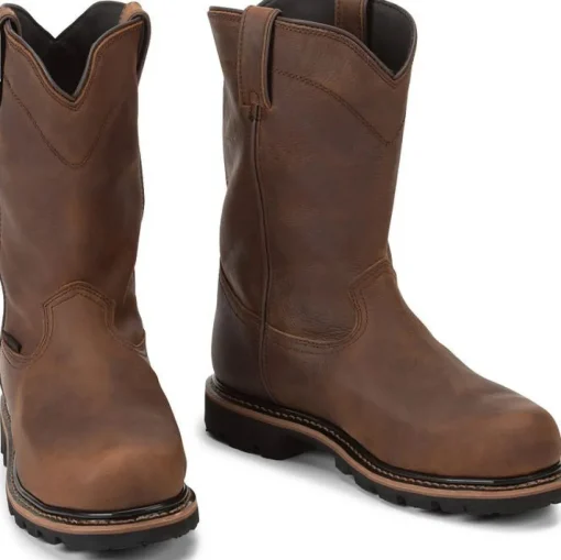 Justin Men's Pulley 10" Comp Toe WP Western Work Boot -Brown- WK4630