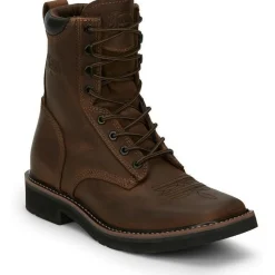 Justin Men's Pulley 8" Lace Western Work Boot -Brown- SE681
