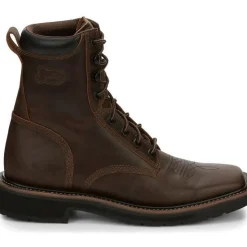 Justin Men's Pulley 8" Lace Western Work Boot -Brown- SE681