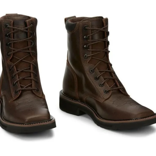 Justin Men's Pulley 8" Lace Western Work Boot -Brown- SE681
