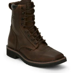Justin Men's Pulley 8" Steel Toe Lace Up Western Work Boot -Brown- SE682