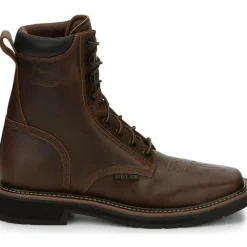 Justin Men's Pulley 8" Steel Toe Lace Up Western Work Boot -Brown- SE682